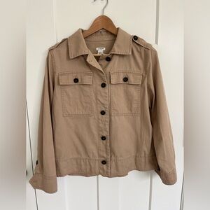 J.Crew Safari Shirt Jacket Tan XS Button Front 100% Cotton Lightweight Utility